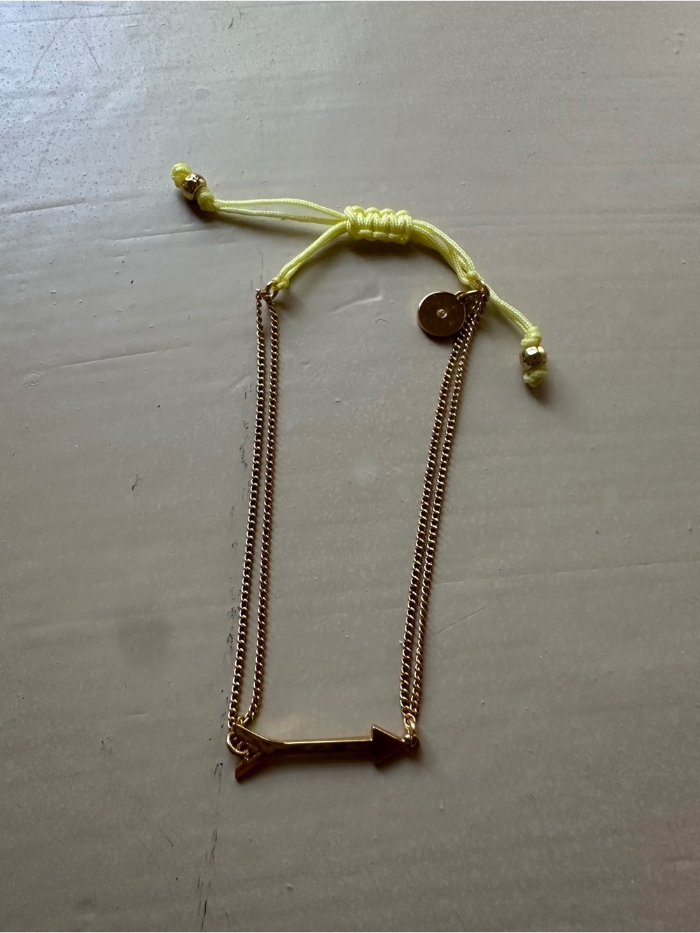 Stella & Dot Gold Arrow Bracelet with Neon Yellow Cord